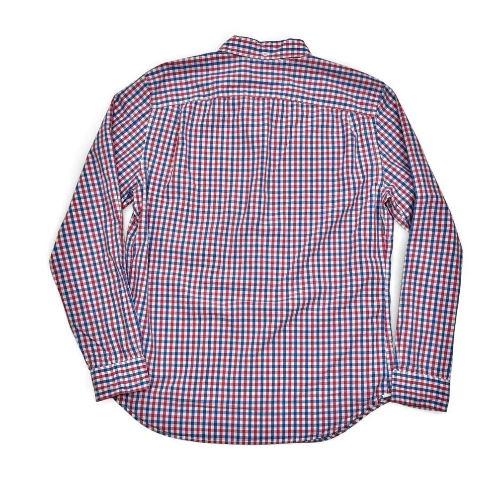 Gap Lived-In Button Down Shirt Mens Large Red Blue Gingham Plaid 100% Cotton - Picture 2 of 8